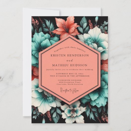 Invitation Teal Poetic Bloom Wedding (Devant)