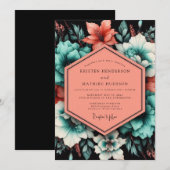 Invitation Teal Poetic Bloom Wedding (Devant / Derrière)