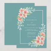 Invitation Teal Poetic Blossom Wedding (Devant / Derrière)