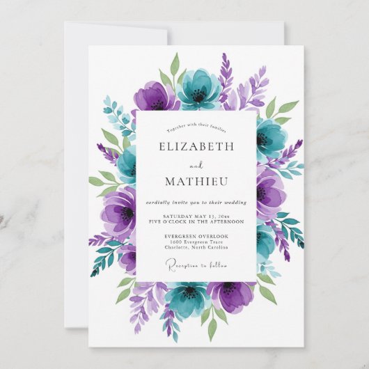 Invitation Teal Purple Breathtaking Spring Wedding (Devant)