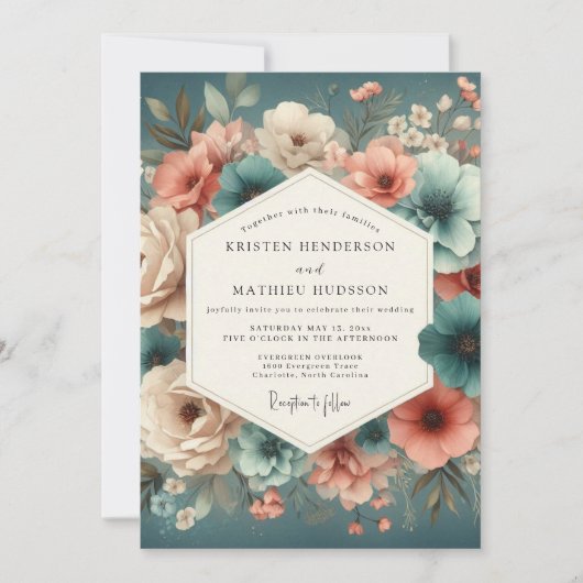 Invitation Teal Rose Enchanted Romance Wedding (Devant)