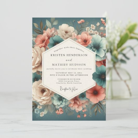 Invitation Teal Rose Enchanted Romance Wedding (Debout devant)