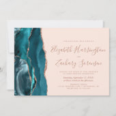 Invitation Teal Rose Gold Agate Blush Horizontal Wedding (Devant)