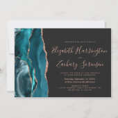 Invitation Teal Rose Gold Agate Dark Horizontal Wedding (Devant)