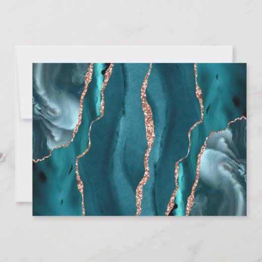 Invitation Teal Rose Gold Agate Dark Horizontal Wedding (Dos)