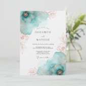 Invitation Teal Rose Gold Artistic Spring Wedding (Debout devant)