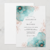 Invitation Teal Rose Gold Artistic Spring Wedding (Devant / Derrière)