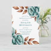 Invitation Teal Roses and Bronze Leaves Bridesmaids Luncheon (Debout devant)