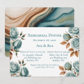 Invitation Teal Roses And Bronze Leaves Rehearsal Dinner (Devant / Derrière)