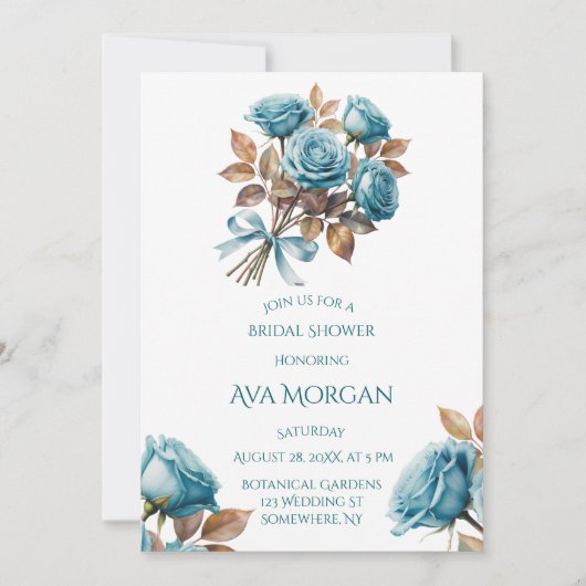Invitation Teal Roses and Copper Leaves Bridal Shower (Devant)