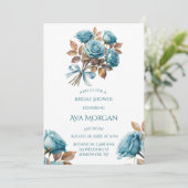 Invitation Teal Roses and Copper Leaves Bridal Shower (Debout devant)