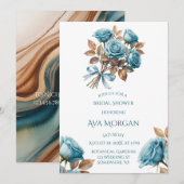 Invitation Teal Roses and Copper Leaves Bridal Shower (Devant / Derrière)
