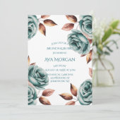 Invitation Teal Roses and Copper Leaves Brunch & Bubbly (Debout devant)