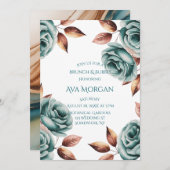 Invitation Teal Roses and Copper Leaves Brunch & Bubbly (Devant / Derrière)
