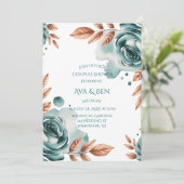 Invitation Teal Roses and Copper Leaves Couples Shower (Debout devant)