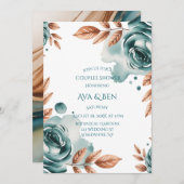Invitation Teal Roses and Copper Leaves Couples Shower (Devant / Derrière)