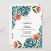 Invitation Teal Roses and Orange Floral Couples Shower (Devant)