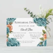 Teal Roses and Orange Floral Rehearsal Dinner