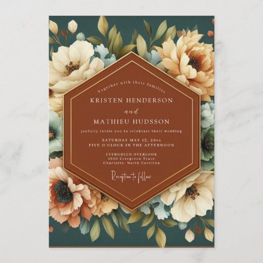Invitation Teal Russet Painterly Wedding (Devant)