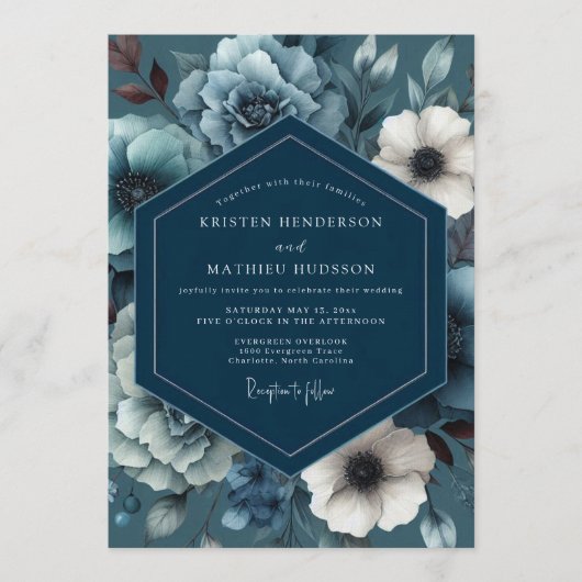 Invitation Teal Shadowy Moody Wedding (Devant)