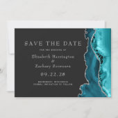 Invitation Teal Silver Agate Dark Save the Date (Devant)