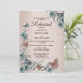 Invitation Teal Silver Floral Butterfly Tan Rehearsal Dinner (Debout devant)