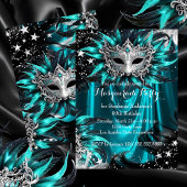 Invitation Teal Silver Sparkle Magical Night Masquerade Party
