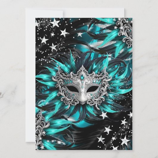 Invitation Teal Silver Sparkle Magical Night Masquerade Party (Dos)