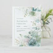 Invitation Teal Skeletal Leaf Botanical Gold Frame Wedding (Debout devant)