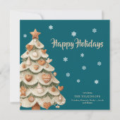 Invitation Teal Snowflake Gingerbread Holiday card (Devant)