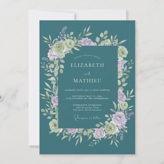 Invitation Teal Soft Bloom Romance Wedding (Devant)