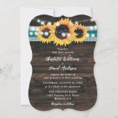 Invitation Teal Sunflower Rustic Wood String Lights Wedding (Devant)