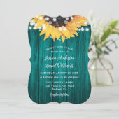 Invitation Teal Sunflower String Lights Wood Wedding (Debout devant)