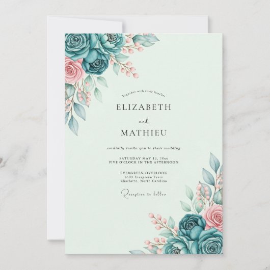 Invitation Teal Tranquil Spring Wedding (Devant)