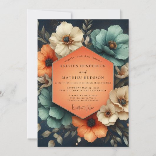 Invitation Teal Umber Floral Wedding (Devant)