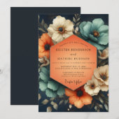 Invitation Teal Umber Floral Wedding (Devant / Derrière)