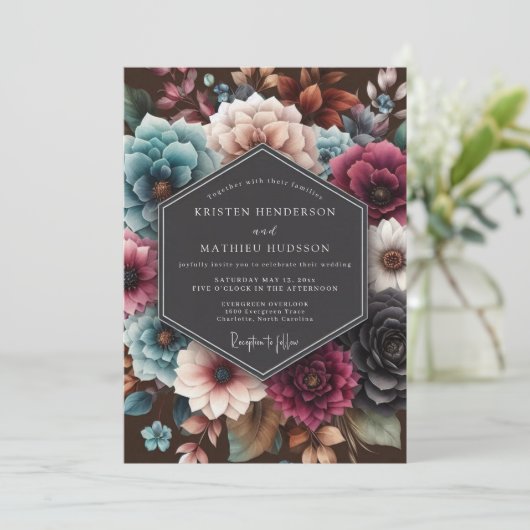 Invitation Teal Vivid Tapestry Wedding (Debout devant)
