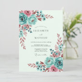 Invitation Teal Whimsical Botanical Spring Wedding (Debout devant)