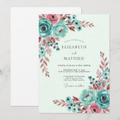 Invitation Teal Whimsical Botanical Spring Wedding (Devant / Derrière)
