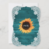 Invitation Teal Wood Lace String Lights Sunflower Wedding (Dos)