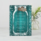 Invitation Teal Wood Mason Jar Rustic Fall Wedding (Debout devant)