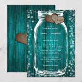 Invitation Teal Wood Mason Jar Rustic Fall Wedding (Devant / Derrière)