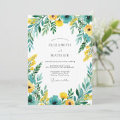 Invitation Teal Yellow Blooming Romance Wedding (Debout devant)