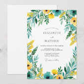 Invitation Teal Yellow Blooming Romance Wedding (Devant / Derrière)