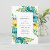 Invitation Teal Yellow Floral Spring Wedding (Debout devant)