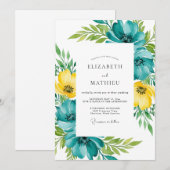 Invitation Teal Yellow Floral Spring Wedding (Devant / Derrière)