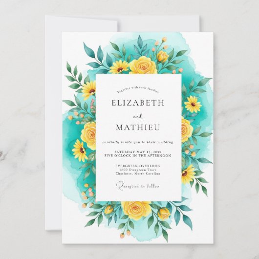 Invitation Teal Yellow Luminous Summer Wedding (Devant)