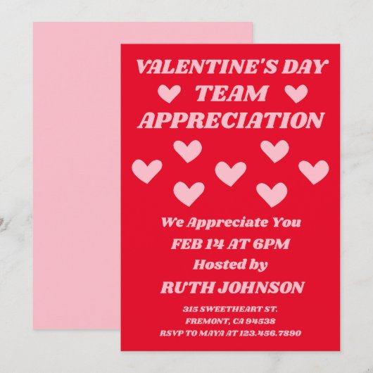 Invitation Team Appreciation Valentine (Devant / Derrière)