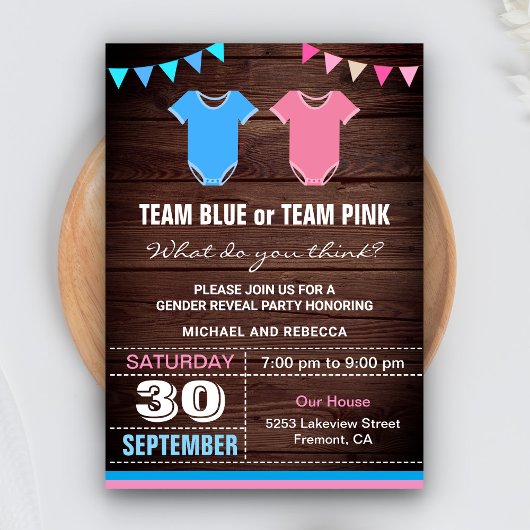 Invitation Team Blue ou Team Pink Gender Revevevela Party