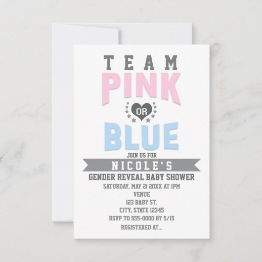 Invitation Team PINK ou BLUE Baby shower de révélation de gen (Devant)